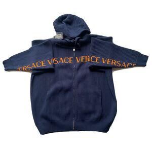 Versace Men's Knit Jacket with Hoodie Blue 48 US (58 Euro) A237551 IT NWT $995